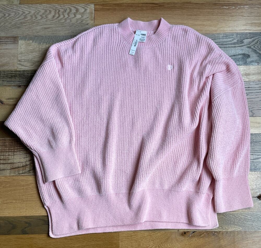 Victoria's Secret PINK XL Pink Textured Knit Oversized Crewneck Sweater NWT